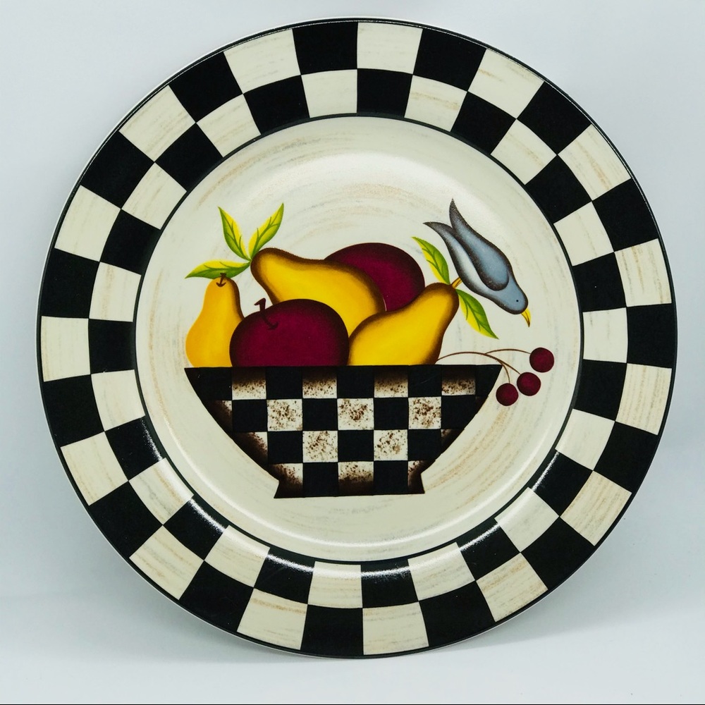 Carol Endres Pure Art Black Checkered Still Life 10.75” Plate Baum Bros.
